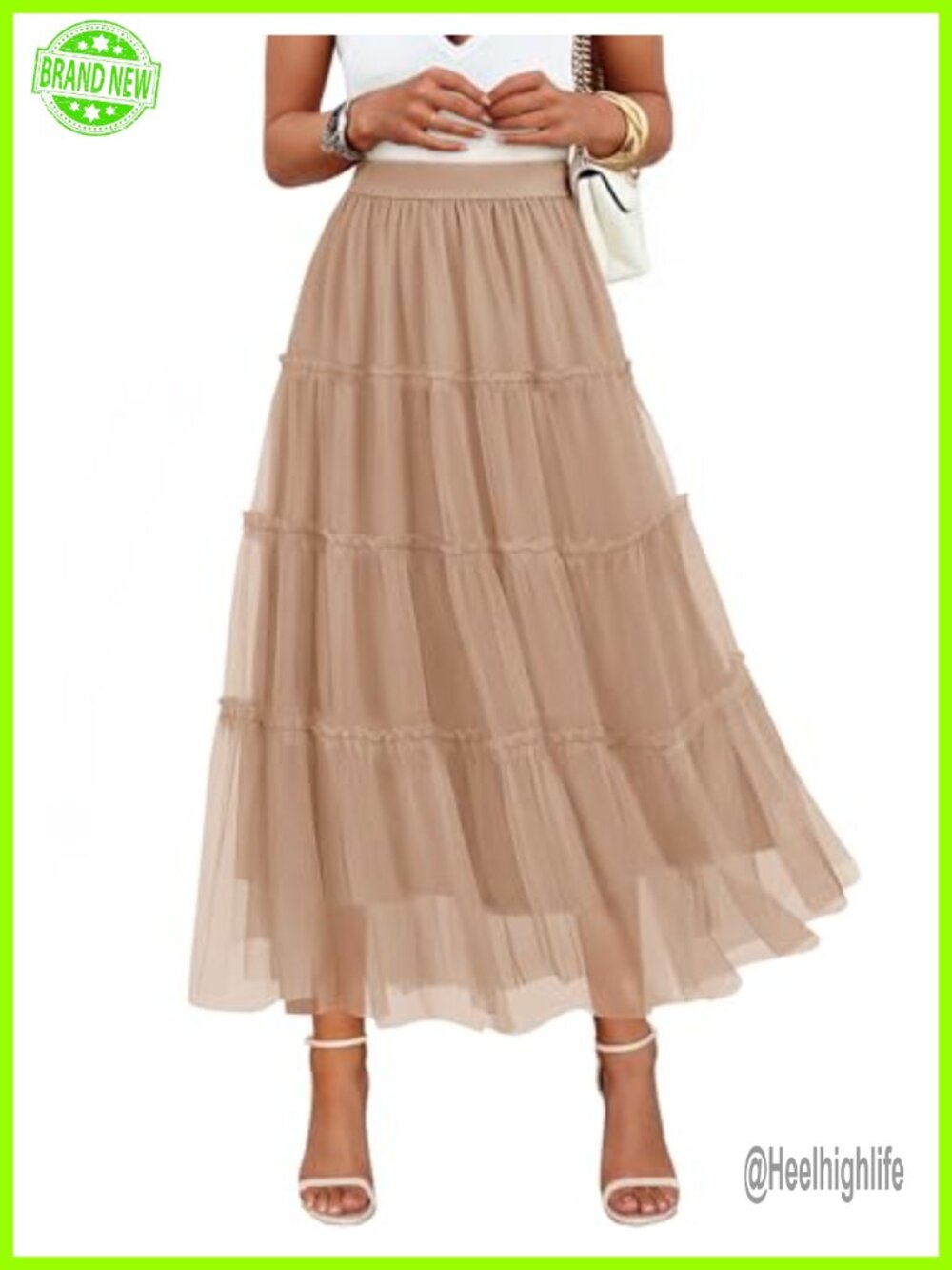 Women's Tulle A-Line Flowy Ruffle Tiered Maxi Skirt Casual